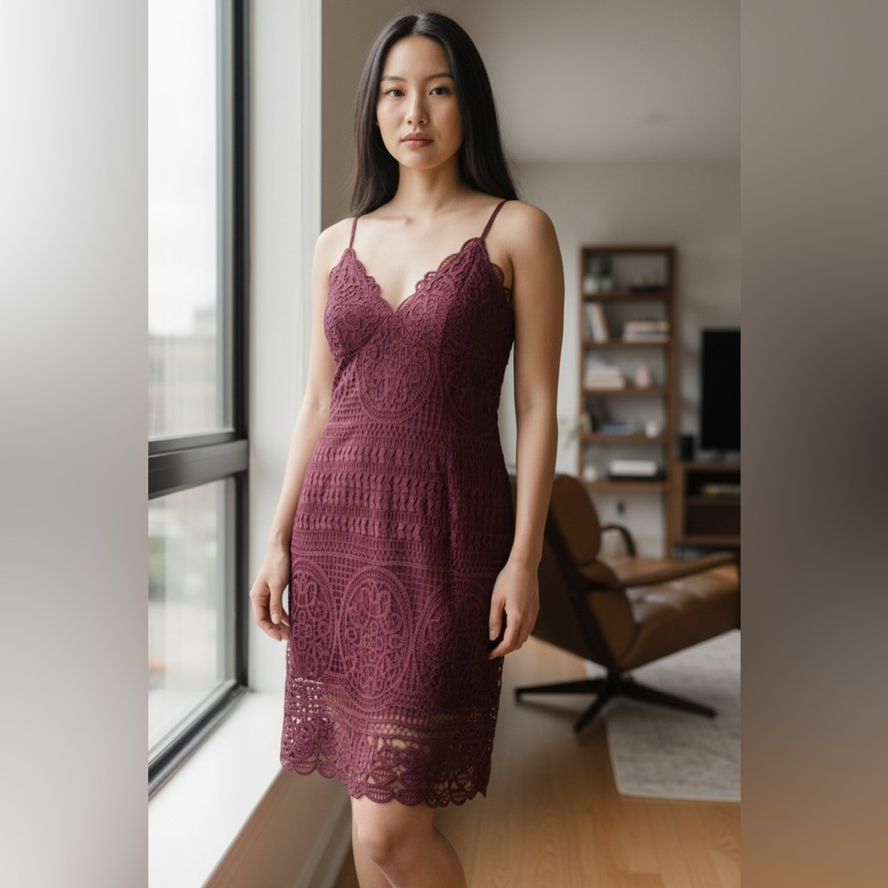 Burgundy Lace Sleeveless Dress
